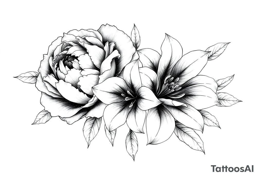 peonies and lilies combination tattoo idea