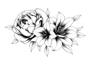 peonies and lilies combination tattoo idea