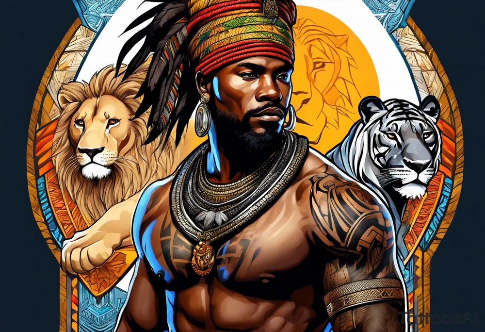 African warrior with a lion tattoo idea