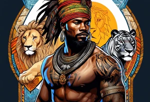 African warrior with a lion tattoo idea