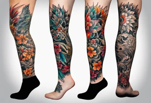 Full leg tattoo from hip to foot, straight drawing tattoo idea