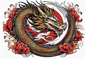 japanese dragon with flames and red highlights tattoo idea