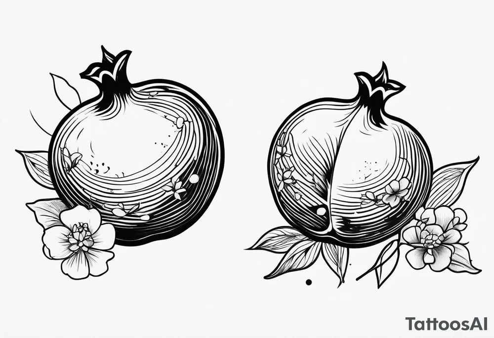 2 pomegranates with flowers small tattoo idea
