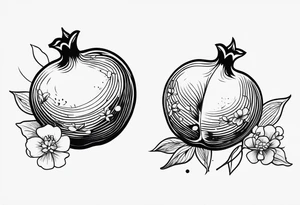 2 pomegranates with flowers small tattoo idea