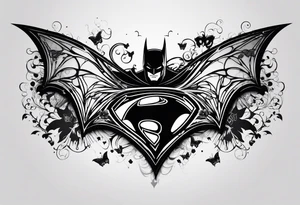 Batman symbol with butterflies and haha joker symbols and less details tattoo idea