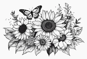 Arm sleeve with sunflowers and butterflies tattoo idea