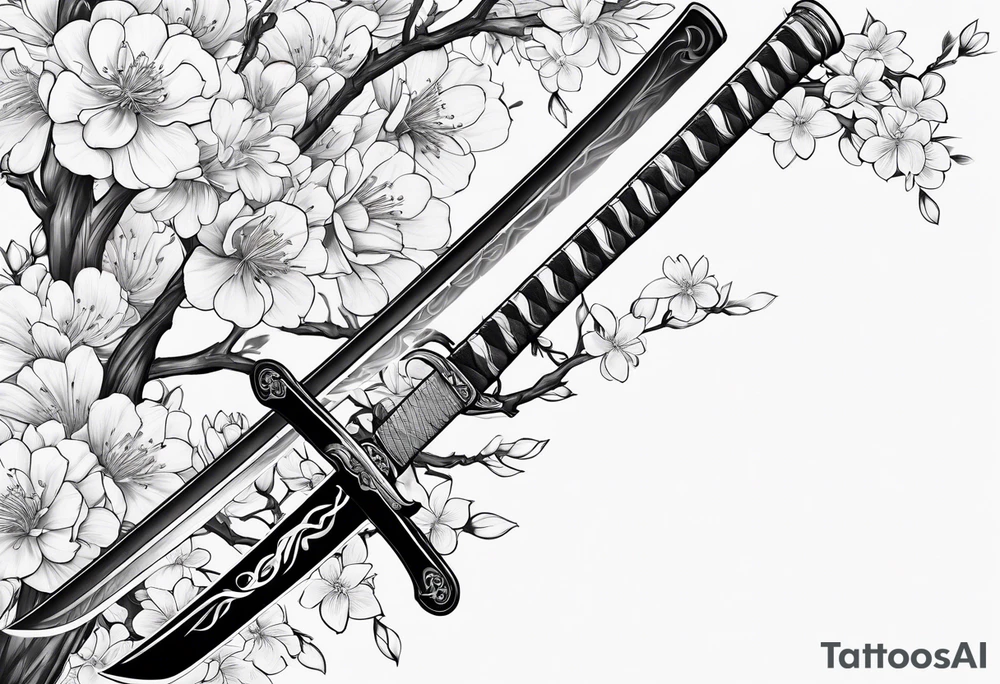 Katana with blossom surrounding it tattoo idea