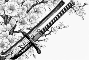 Katana with blossom surrounding it tattoo idea