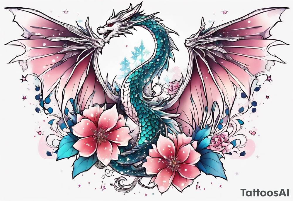 Constellation, wing , snow , cross , dragon female japan kawaii , flower tattoo idea
