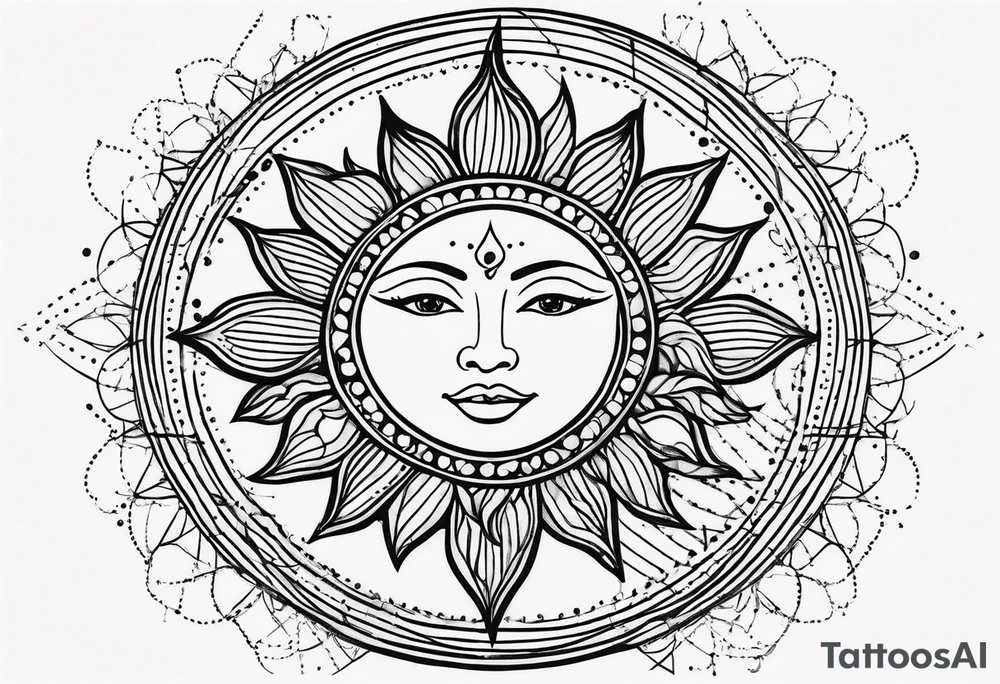 Sun with lines and dots simple yet feminine tattoo idea