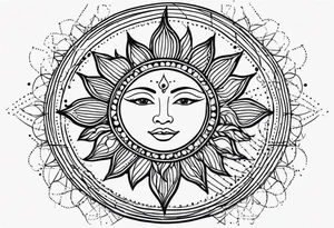 Sun with lines and dots simple yet feminine tattoo idea