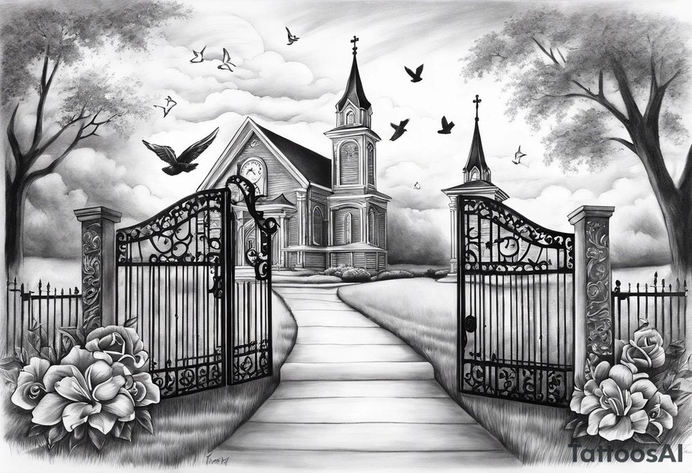 Memorializing Mawmaw
07-05-38 / 09-23-24
Grandson and grandma walking up to the gates of heaven with the gates opened shinning bright with a cross and Doves flying around 
Big Busted clock behind it with the time of her death 7:00pm tattoo idea