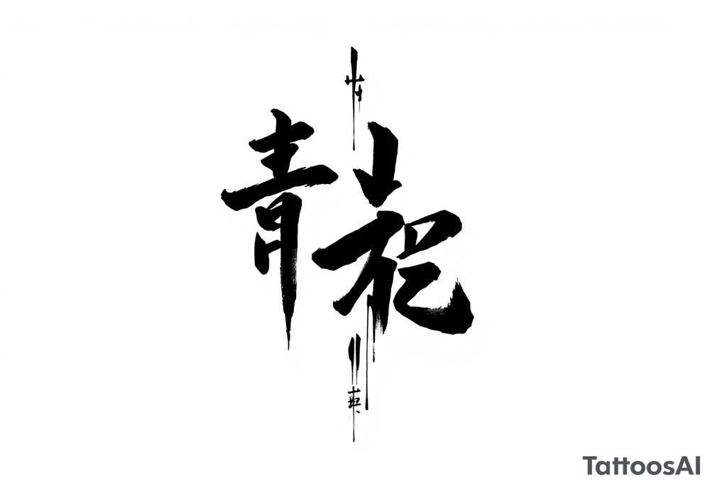 A black and gray tattoo design featuring the Japanese kanji 成長 (growth) and 忍耐 (perseverance), arranged vertically in bold brushstroke ink style. Surround the kanji with subtle martial arts symbolism, like a BJJ belt or grappling figures in motion. Incorporate inspirational energy similar to Kobe Bryant’s Mamba Mentality or Stephen Curry’s faith and discipline, reflected through minimalist elements like a subtle basketball silhouette or flame. The design should feel powerful, clean, and philosophical tattoo idea
