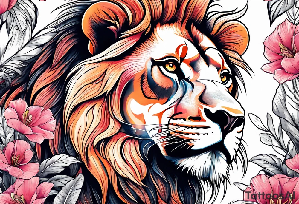 powerful majestic lion, eating a flamingo tattoo idea