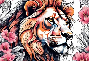 powerful majestic lion, eating a flamingo tattoo idea