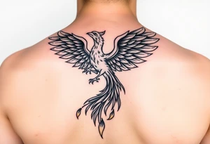 magnificent phoenix rising from golden flames with trailing embers tattoo idea