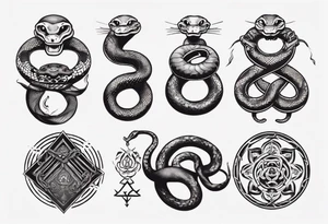 snakes interlocking around a Buddhist amulet that represents strength, protection, and love tattoo idea