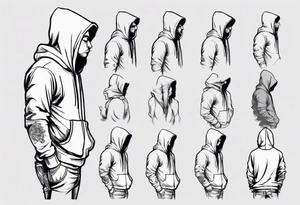 The side view of a person in a hoodie, looking down. tattoo idea