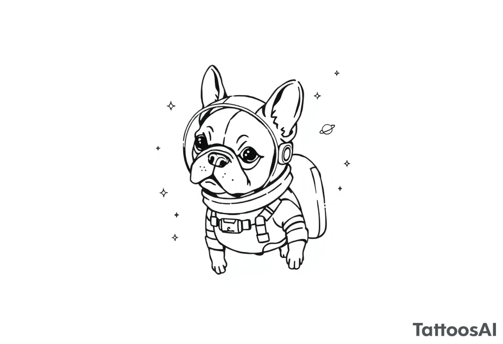 a space themed tattoo of my french bulldog mars. include elements in space like planets and stars. mars should be depicted as a astronaut tattoo idea