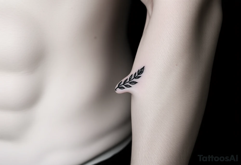 laurel branch with one leaf inverted tattoo idea