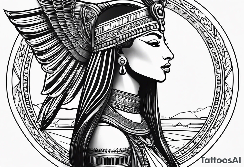 black and white Egyptian goddess Isis tattoo idea
