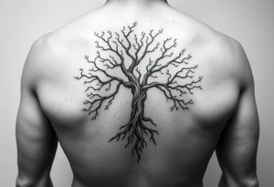 Flowing asymmetrical symbolic tree quarter sleeve on shoulder. Should not look realistic. Combination of tree of Gondor and Yggdrasil. tattoo idea