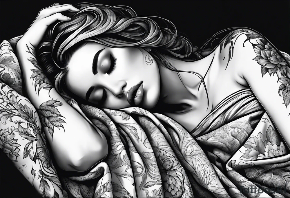 full body girl sleeping in blanket tattoo idea