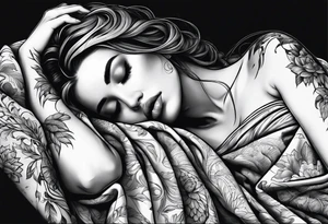 full body girl sleeping in blanket tattoo idea