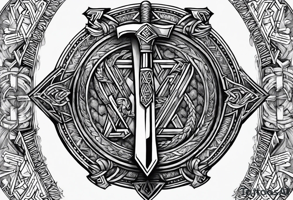 Valhalla  round 
shield axe sword valknut tattoo idea