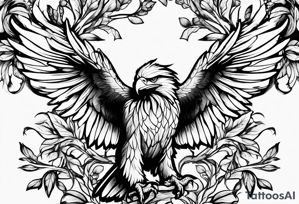 Leafy vines with eagle tattoo idea