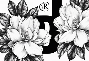 Initials R, E and J designed into a magnolia tattoo idea