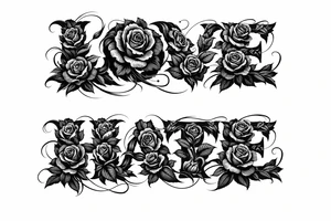 Blooming roses forming the letters of love/hate
delicate script.to much tattoo idea
