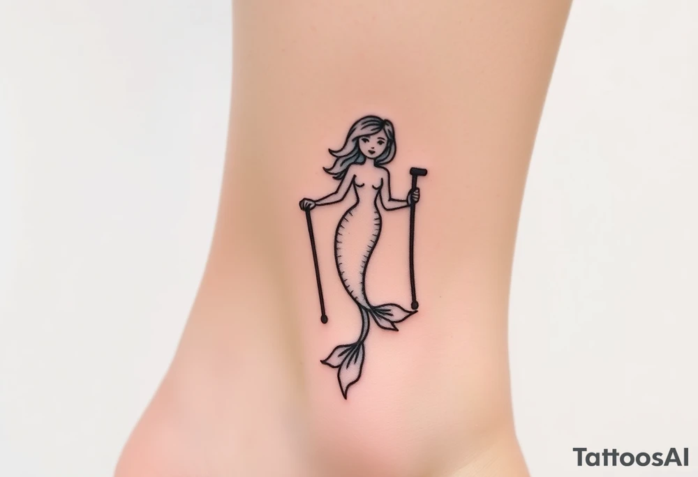 Mermaid with crutches tattoo idea
