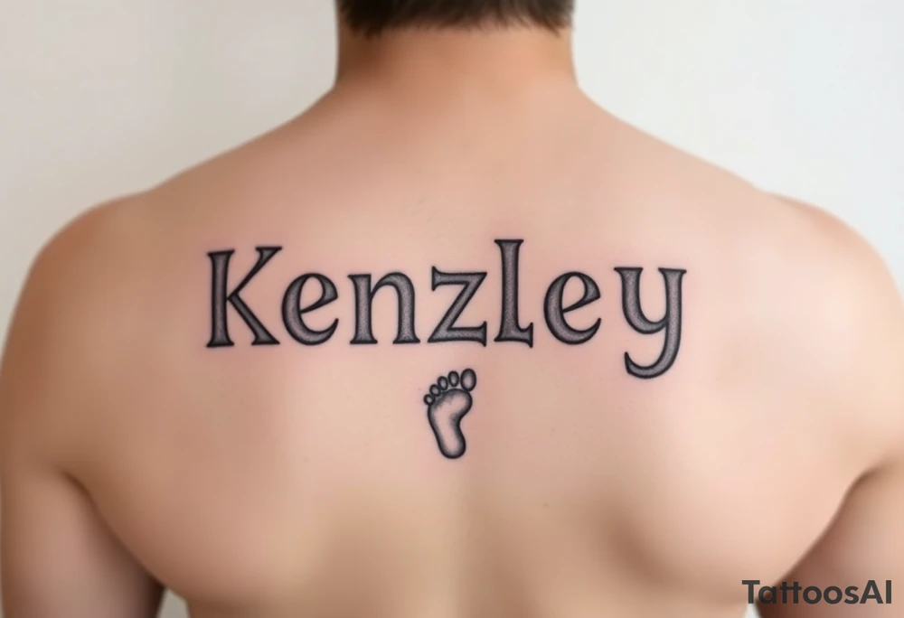 Kenzley in baby letter blocks, girl, teddy bear, baby foot print tattoo idea