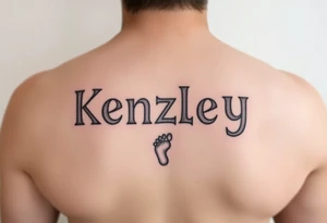 Kenzley in baby letter blocks, girl, teddy bear, baby foot print tattoo idea