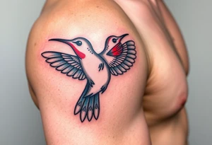 hummingbird with wings made of hieroglyphic symbols(only red , blue and black are possible colors) tattoo idea