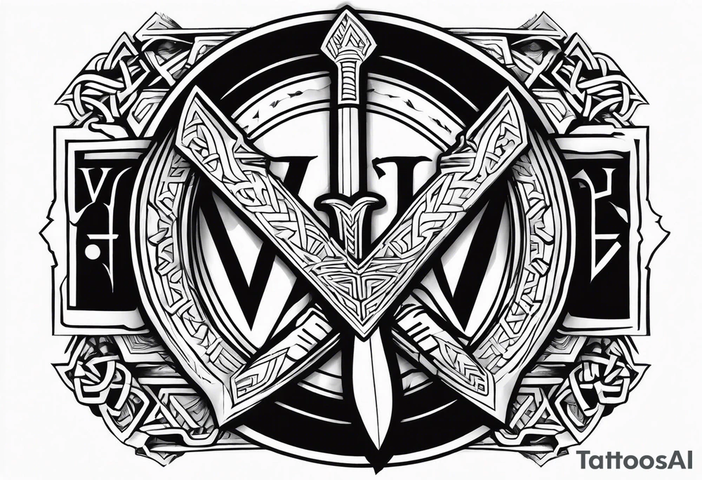 Valhalla  sword shield axe Valknut lightning tattoo idea
