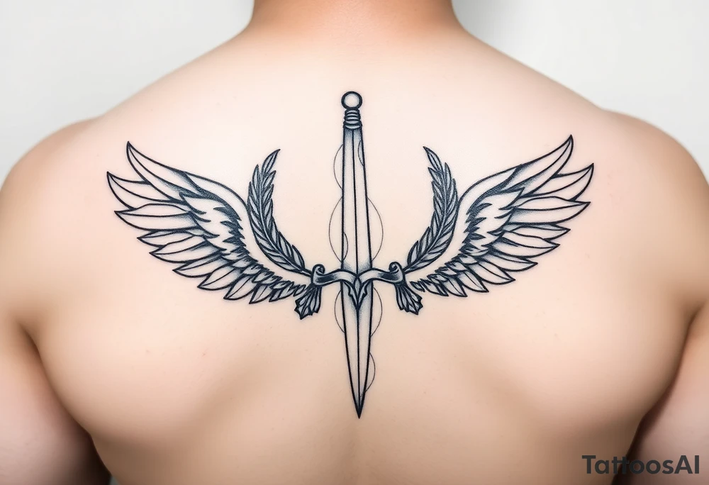 Laurel crown with a sword and wings tattoo idea