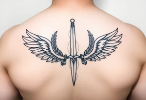 Laurel crown with a sword and wings tattoo idea