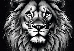 A roaring lion’s face with a flowing mane, emphasizing strength and courage, detailed fur textures tattoo idea