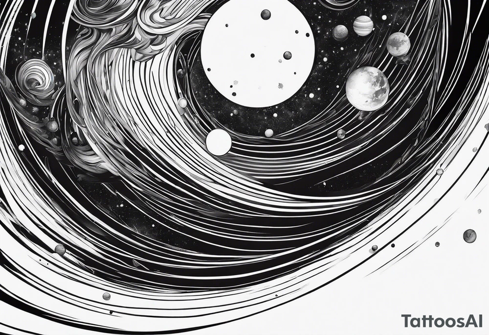 planets falling into a spiraling black hole tattoo idea
