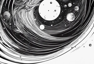 planets falling into a spiraling black hole tattoo idea