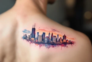 A Chicago skyline tattoo with the L train tattoo idea