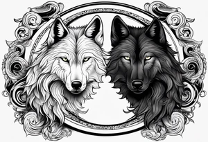 black wolf and white wolf in a ying yang style tattoo idea