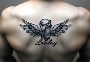 Créame un diseño en miniatura para el bíceps de un personaje principal chica 
de la cultura de egipcia con el nombre de lorelay escrito por debajo del diseño tattoo idea