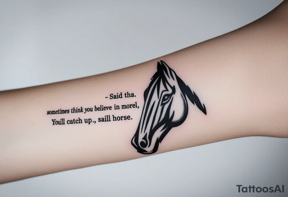 Tattoo based on the book the boy, the fox, the mole and the horse that says “sometimes i think you believe in more than I do said the boy.  You’ll catch up says the horse” tattoo idea