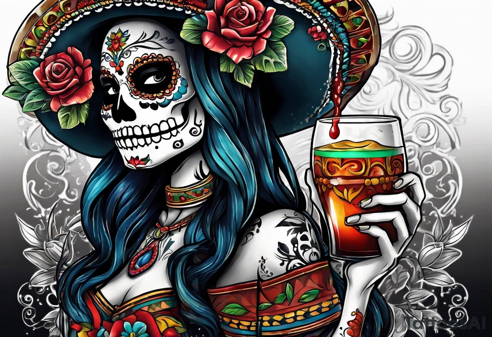 Mexico day of dead  man standing
 skeleton drink 4x6 cm cute tattoo idea