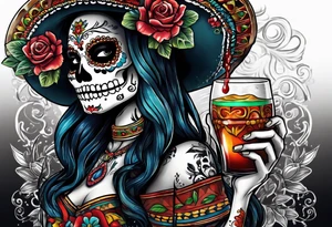 Mexico day of dead  man standing
 skeleton drink 4x6 cm cute tattoo idea