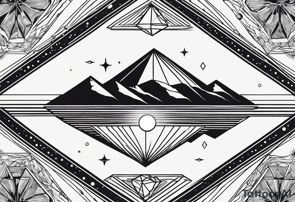 simple thick line art of space and nature in diamond shape and negative space tattoo idea