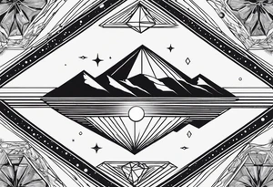 simple thick line art of space and nature in diamond shape and negative space tattoo idea